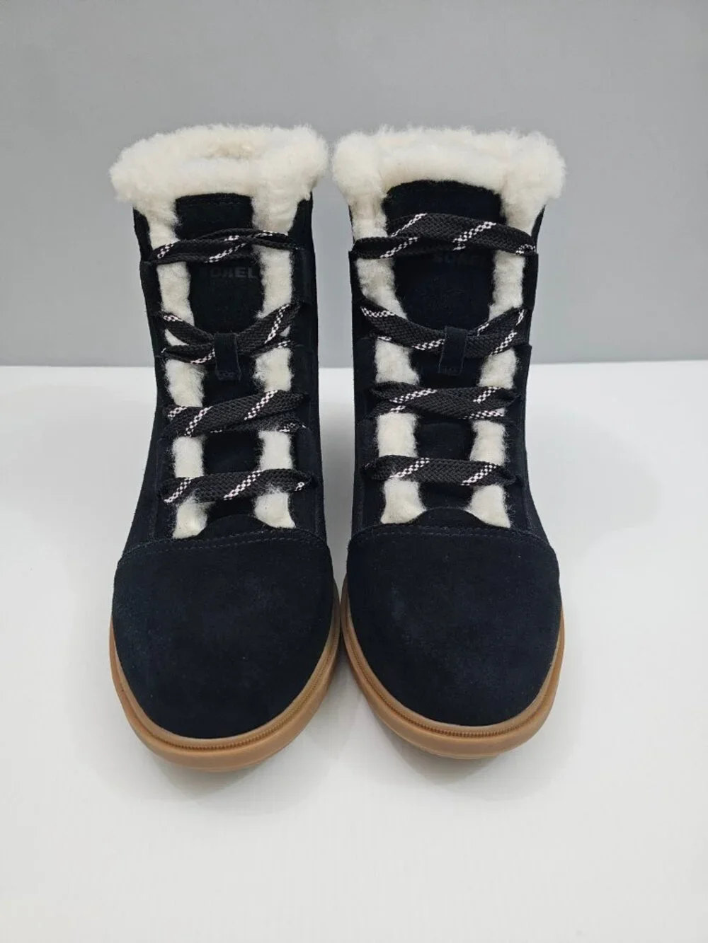 Sorel Evie II Cozy Hidden Wedge Boot Womens 12 Black Suede Shearling Winter NEW